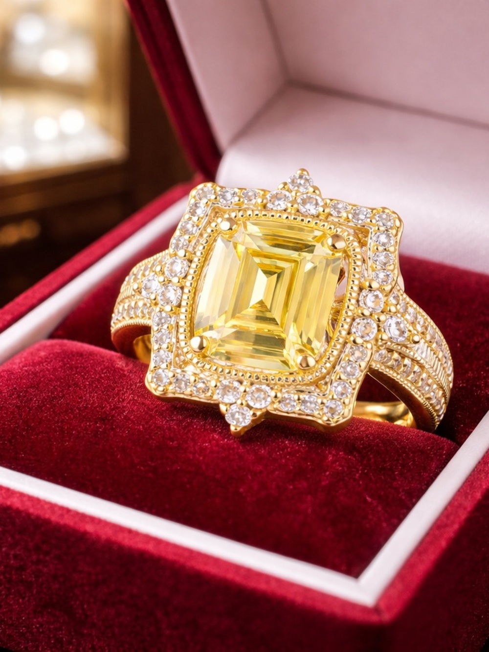Vanna K Canary And White Diamond Simulants Eterno 24k Yellow Gold Over 925 Ring